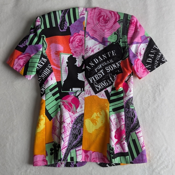 Vintage Blazer Short Sleeve Slim Fit  XS-S Floral Pink and Green - Picture 2 of 9